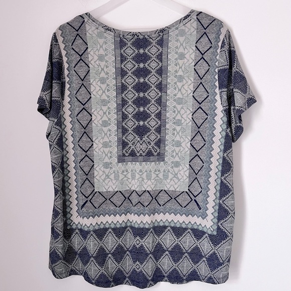 Lucky Brand Blue Green Multi Border Print Cotton Modal Tee 1X - Picture 11 of 14